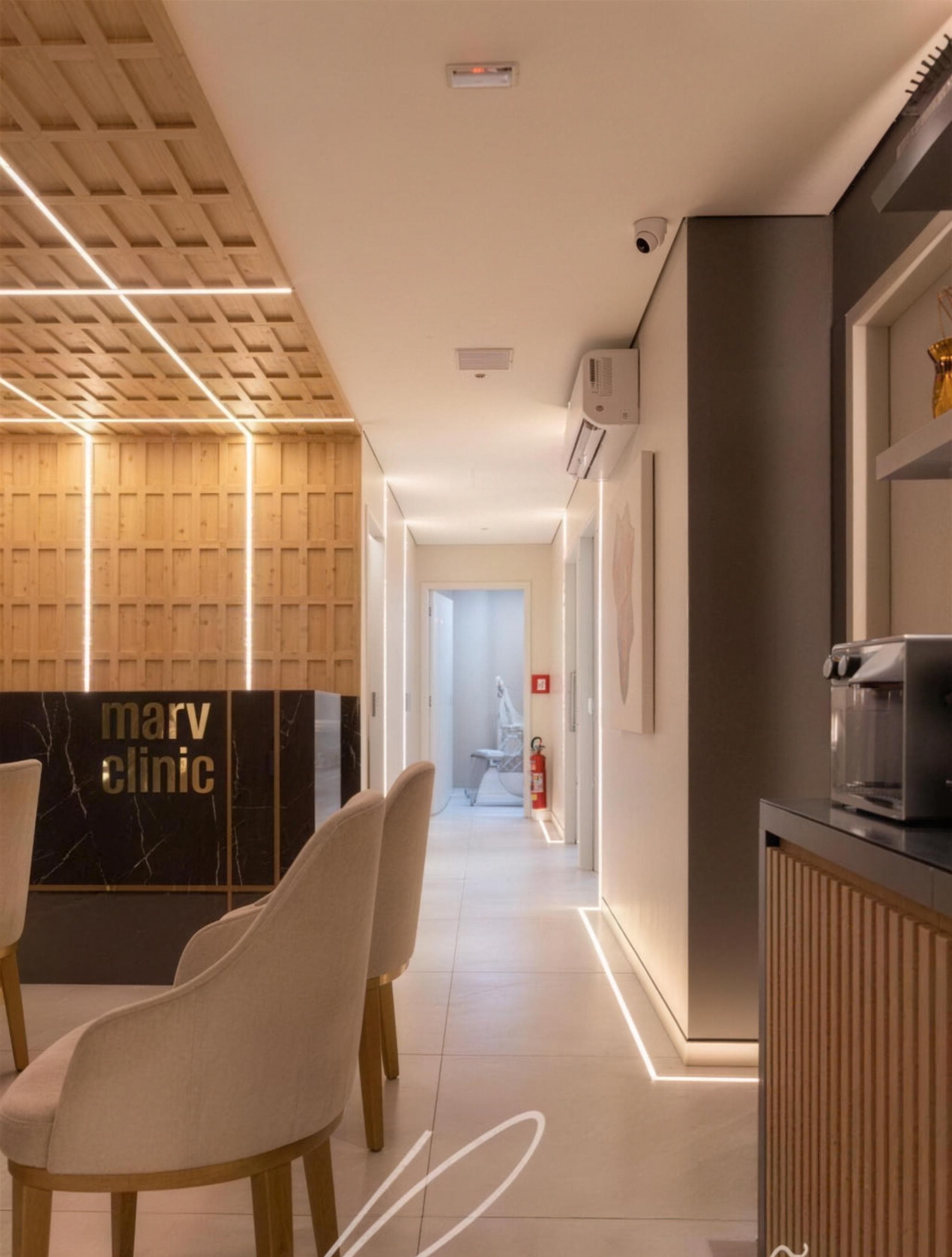 Recepção da Marv Clinic, ambiente da fisioterapia presencial